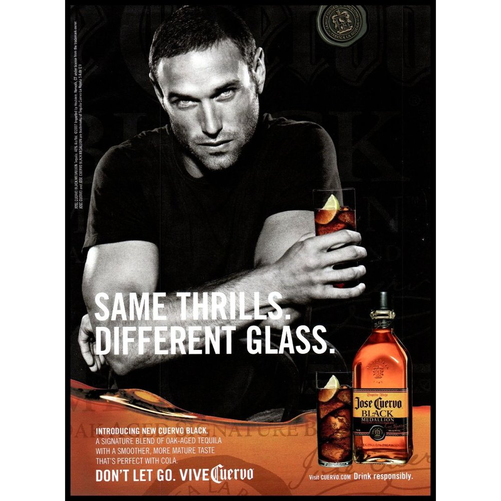 2007 Jose Cuervo Black Medallion Tequila Vintage Print Ad Black T Shirt Wall Art
